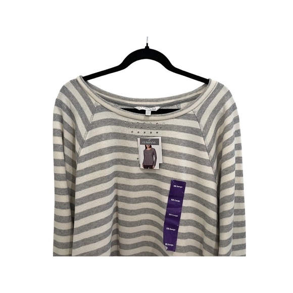 COMPANY by Ellen Tracy Gray Striped Embellished Long Sleeve Fleece 2XL XXL NWT - Picture 2 of 4